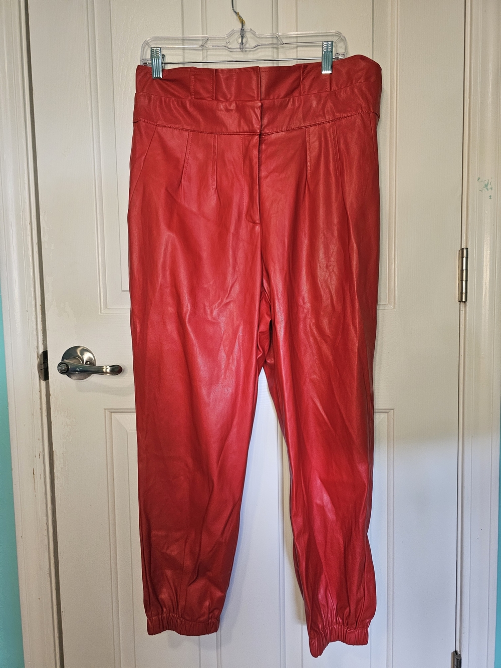 Seventh Ave Collection By NY & Co Red Faux Leather Jogger Pants - Women's L
